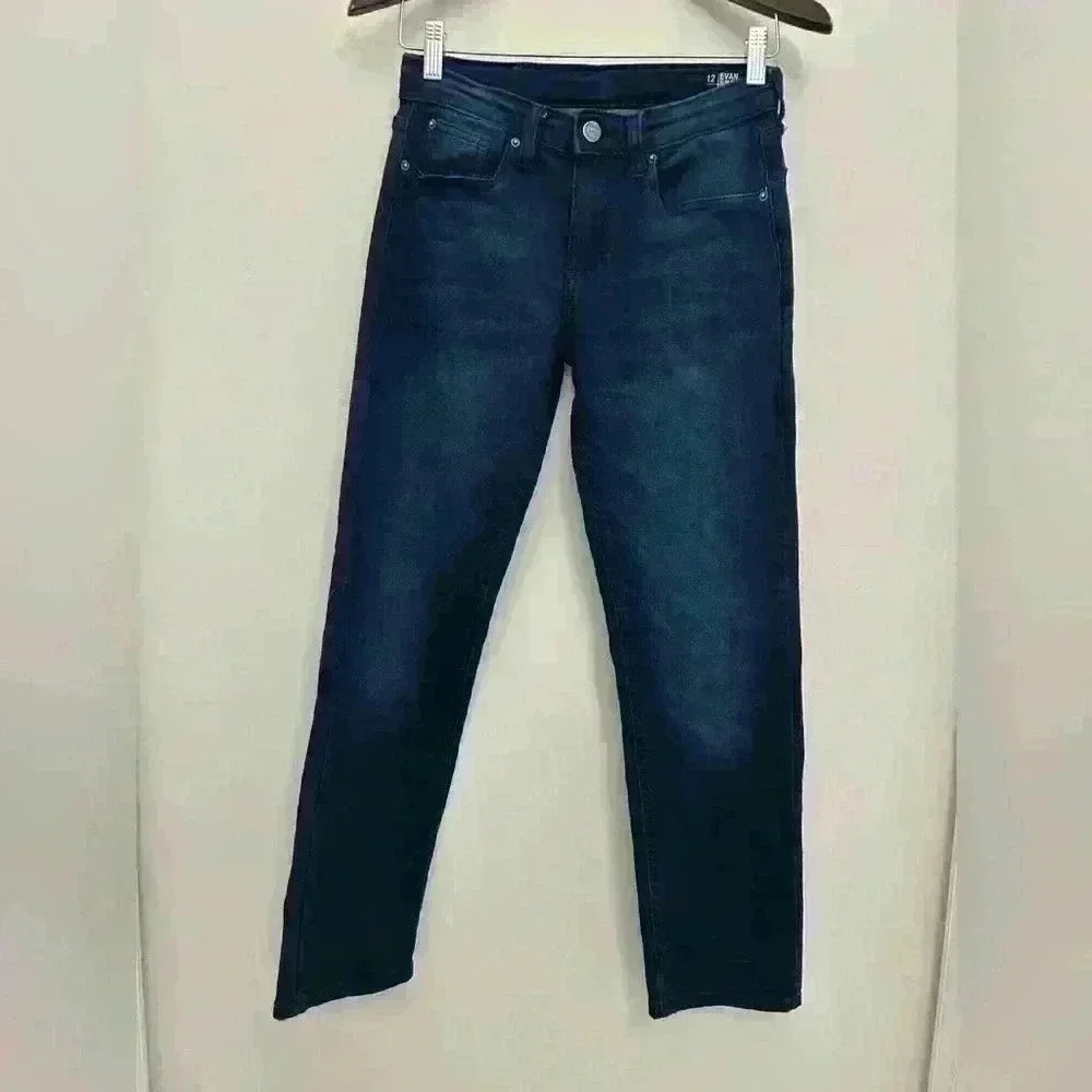 Buffalo David Bitton Evan Slim Straight Fit Faded Dark Blue Stretch Jeans Size12